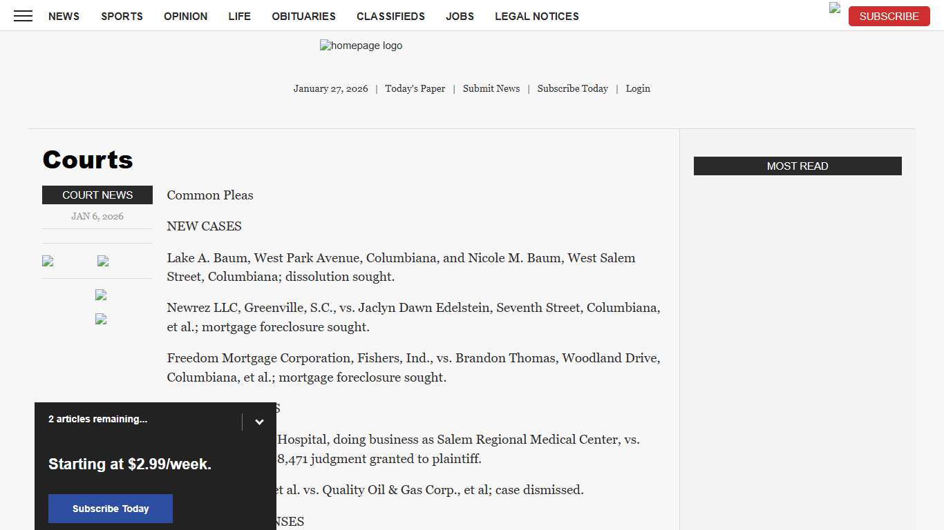 Courts News, Sports, Jobs - Morning Journal