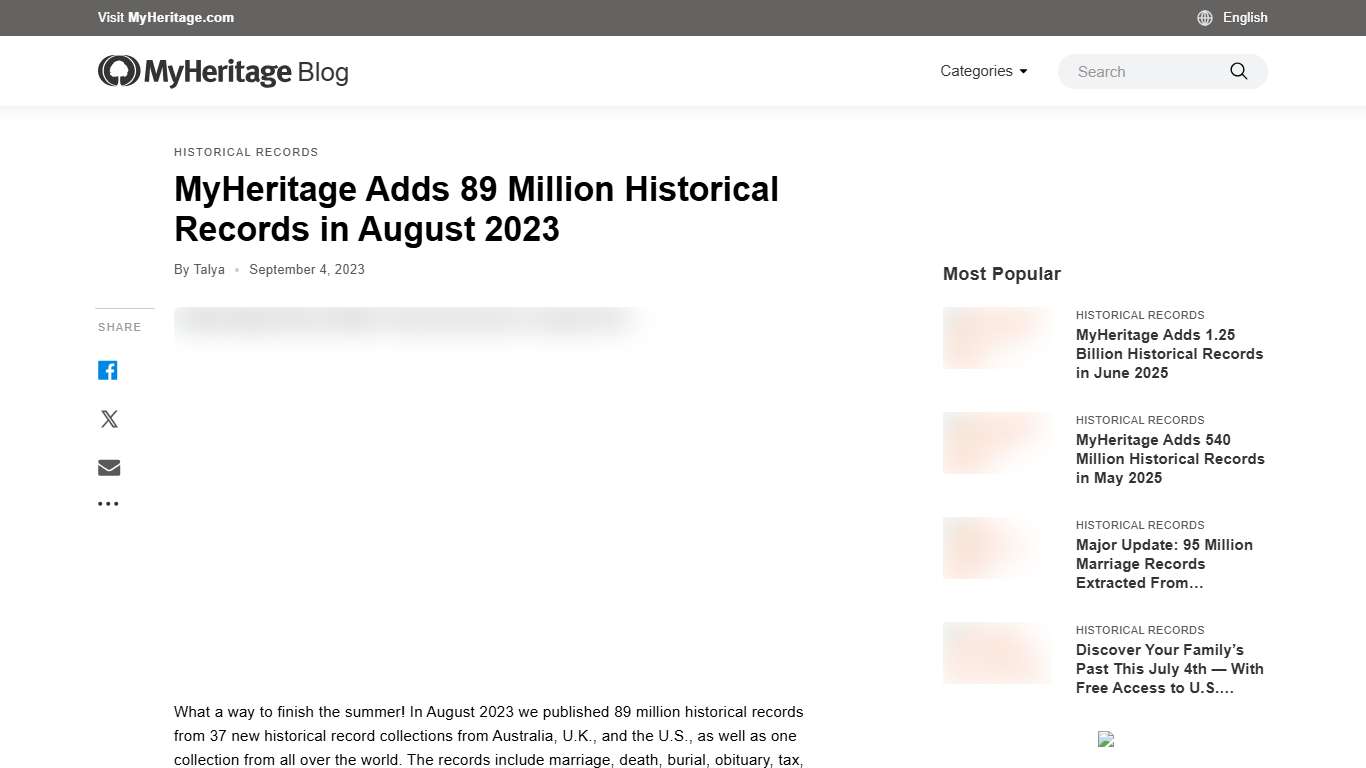 MyHeritage Adds 89 Million Historical Records in August 2023 - MyHeritage Blog
