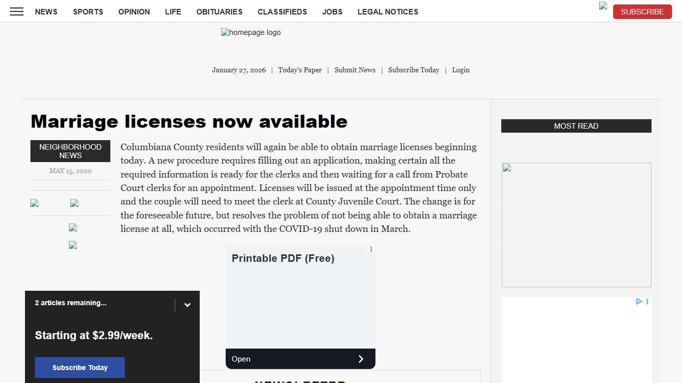 Marriage licenses now available News, Sports, Jobs - Salem News